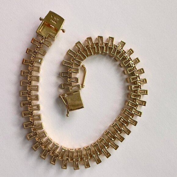 10.00 Carat Lab Created White Topaz Baguette Bracelet in Sterling 14kt Goldplate - Picture 6 of 11